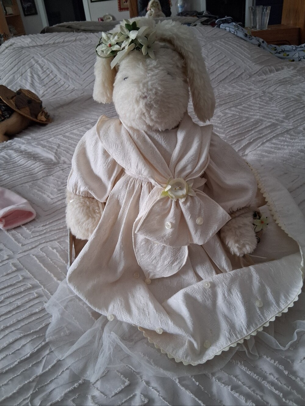 Plush Bunny Doll in Cream Dress - Orginal Bunnies By The Bay.